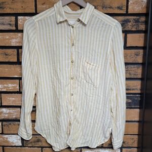 American Eagle Women's Size Small Yellow Striped Boyfriend Fit Button Down Shirt